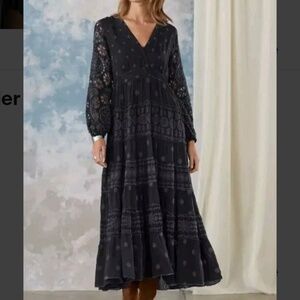 Johnny Was black LS eyelet maxi dress XXL
